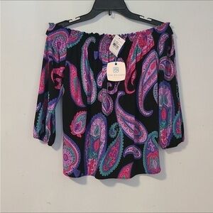 Tori Richard Honolulu Smocked Boat Neck Top NWT